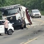 Dois ficam gravemente feridos em colisão entre caminhões na Serra de Candelária